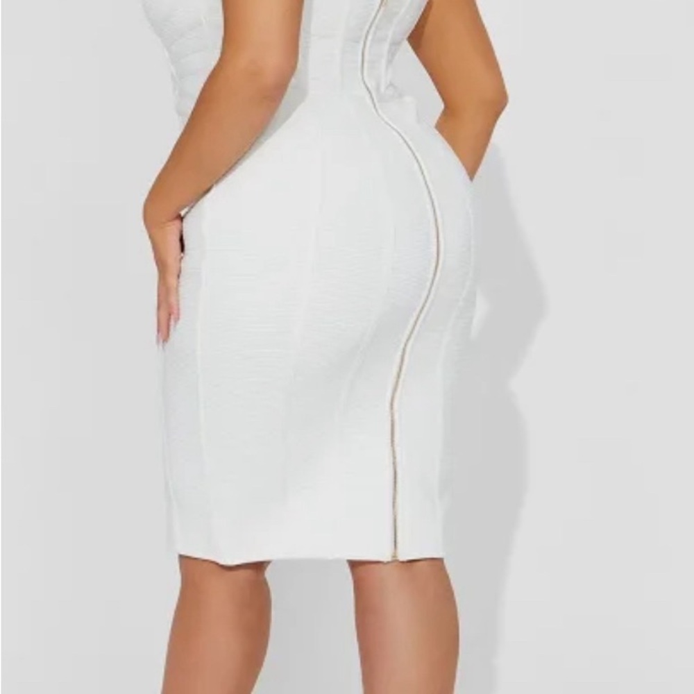 White bandage strapless midi dress